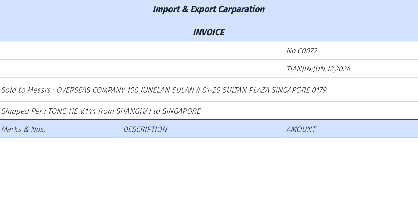 Import & Export Carparation INVOICE 1